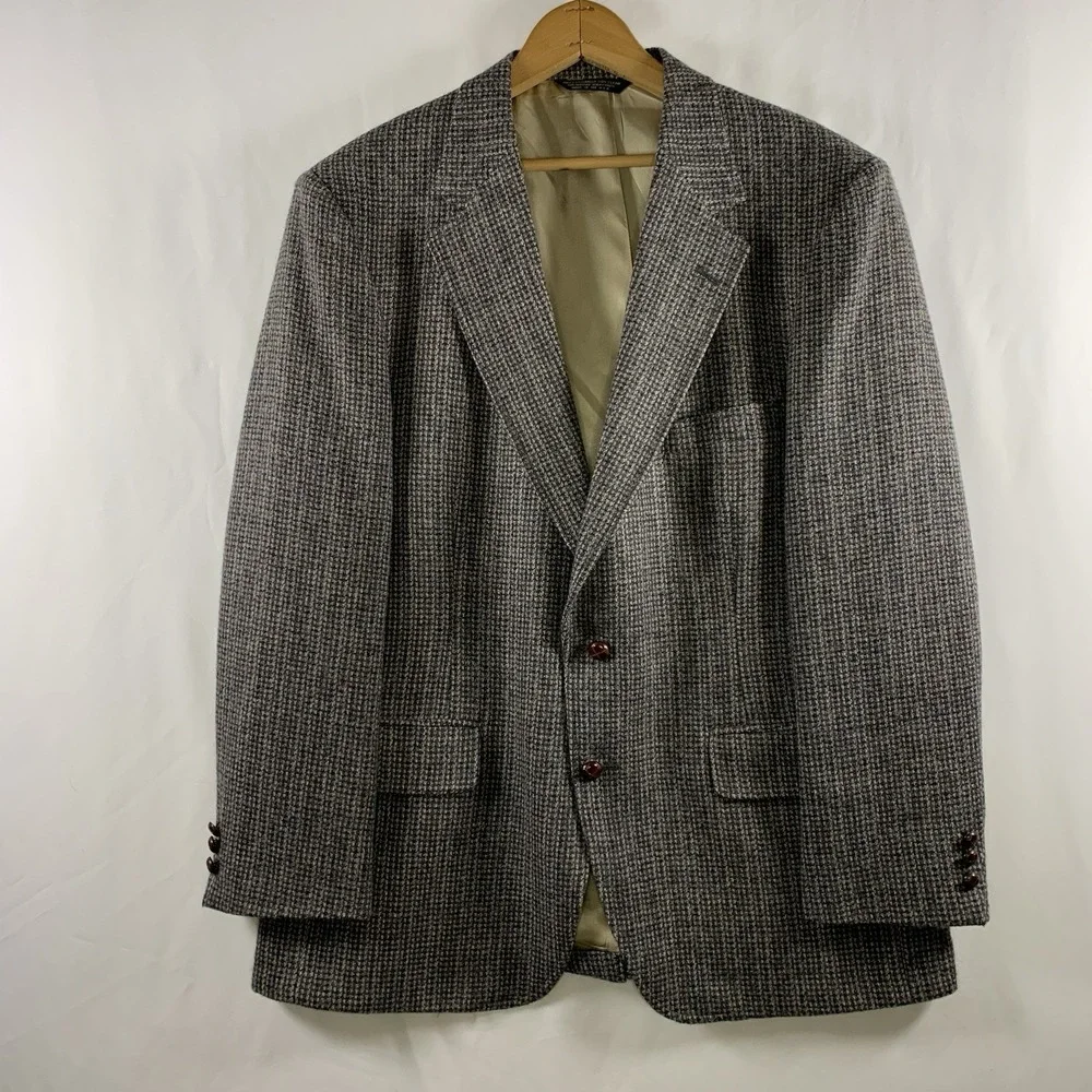 VTG 70s Mens Unstructured Wool Tweed Micro Check Sport Coat Size 40 42R Ivy Prep